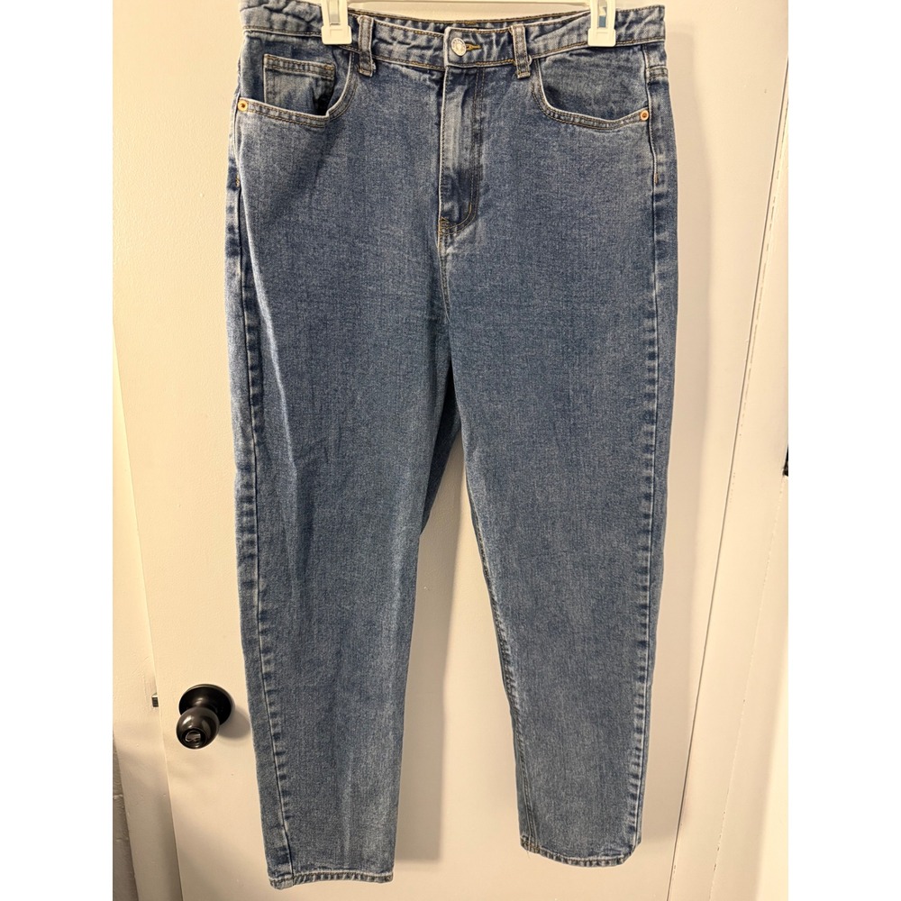 PrettyLittleThing Mom Jeans Womens 10 Blue Mid Wash High Rise Tapered Denim